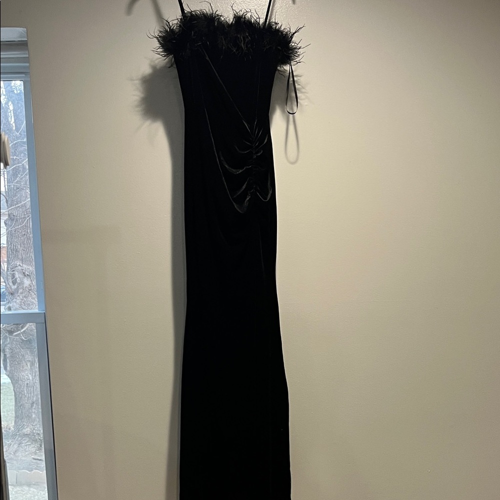 Windsor Black Feather Trim Maxi Dress